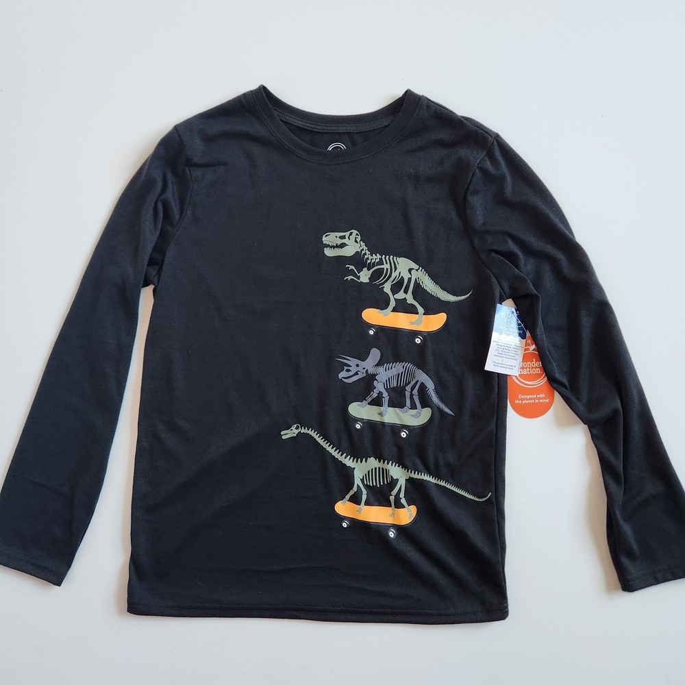 Boys Black Long Sleeve Dinosaur Skateboard Pajama Shirt XL 14-16 NWT
